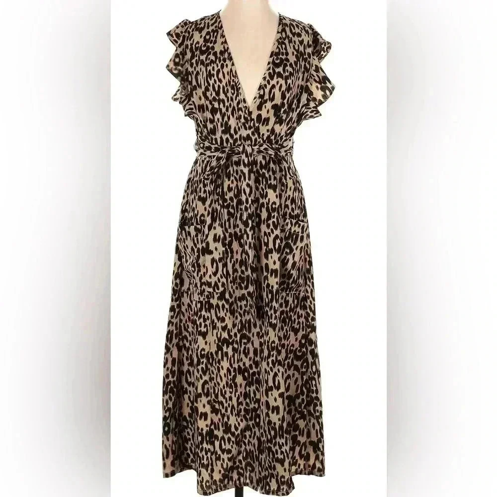 Sienna Sky Women's Leopard Print Ruffle Midi Dress Size Small